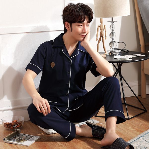 men set casual cardigan lapel short-sleeved trousers pajamas young and middle-aged cotton home service l-3l, Black;brown
men set casual cardigan lapel short-sleeved trousers pajamas young and middle-aged cotton home service l-3l, Black;brown