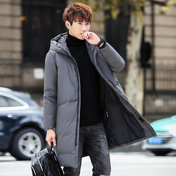 new casual men's down jacket solid color non iron medium long fashion urban fit hooded collar coat, Black;brown
new casual men's down jacket solid color non iron medium long fashion urban fit hooded collar coat, Black;brown