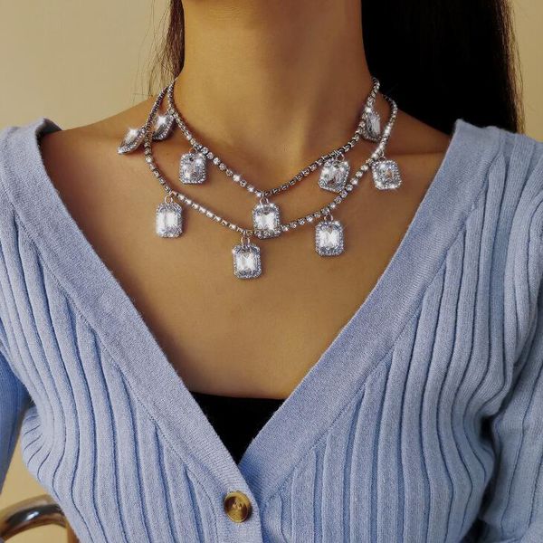 women necklaces exquisite white gem pendant square crystal clavicle chain silver color necklace retro dance party jewelry set
women necklaces exquisite white gem pendant square crystal clavicle chain silver color necklace retro dance party jewelry set