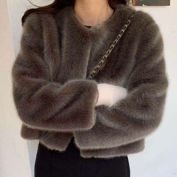 lucyever minimalist classic faux fur coats women 2020 winter thick warm o-neck coat woman korean lantern sleeve plush mujer, Black
lucyever minimalist classic faux fur coats women 2020 winter thick warm o-neck coat woman korean lantern sleeve plush mujer, Black