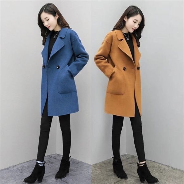 autumn winter woolen coat women warm solid long sleeve turn-down collar button outwear loose lady jacket casual elegant overcoat 201218, Black
autumn winter woolen coat women warm solid long sleeve turn-down collar button outwear loose lady jacket casual elegant overcoat 201218, Black