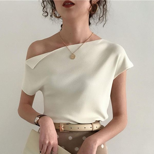 2020 korean style knitted women t shirt summer one shoulder ice silk knitting tshirt casual street chic tees 7 colors, White
2020 korean style knitted women t shirt summer one shoulder ice silk knitting tshirt casual street chic tees 7 colors, White