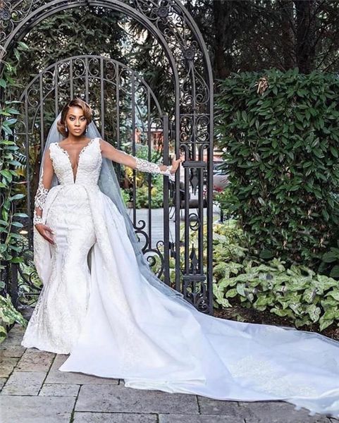 mermaid wedding dresses with detachable train 2021 luxury lace applique beaded long sleeve plus size wedding gowns, White
mermaid wedding dresses with detachable train 2021 luxury lace applique beaded long sleeve plus size wedding gowns, White