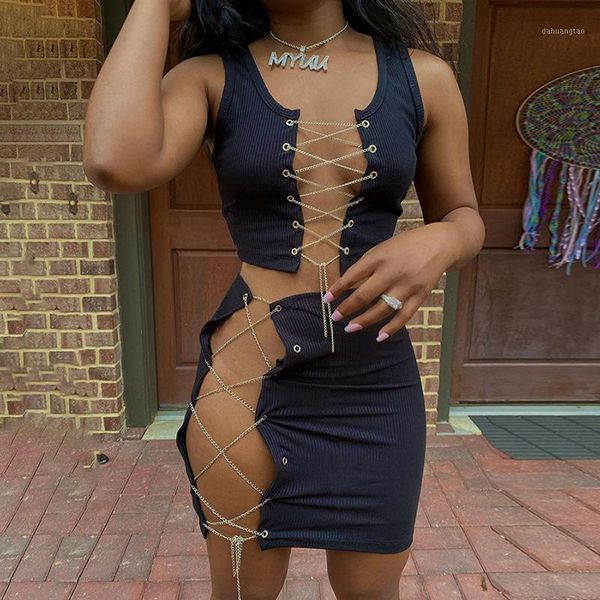 ribbed lace up bandage women 2 piece sets sleeveless party club hollow out outfits slim crop and skirt co-ord set1, Gray
ribbed lace up bandage women 2 piece sets sleeveless party club hollow out outfits slim crop and skirt co-ord set1, Gray