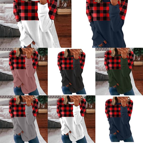 spring autumn women patchwork plaid t-shirt long sleeve round necks fashion loose blouse casual sports home clothes g11401, Blue;red
spring autumn women patchwork plaid t-shirt long sleeve round necks fashion loose blouse casual sports home clothes g11401, Blue;red