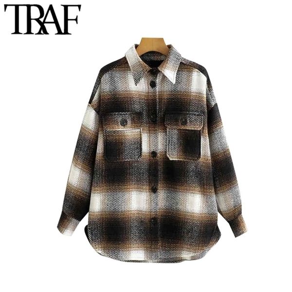 traf women vintage stylish plaid oversized woolen jacket coat fashion long sleeve pockets loose female outerwear chic 201210, Black;brown
traf women vintage stylish plaid oversized woolen jacket coat fashion long sleeve pockets loose female outerwear chic 201210, Black;brown