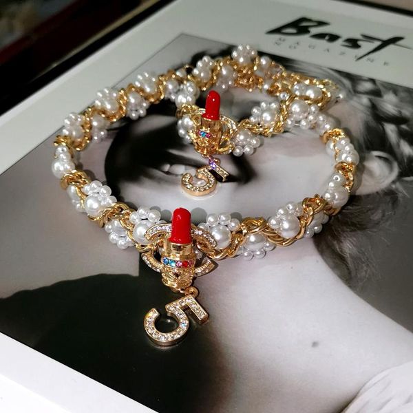 handmade twisted pearls choker necklace no.5 pendant lipstick collares jewlery set, Silver
handmade twisted pearls choker necklace no.5 pendant lipstick collares jewlery set, Silver