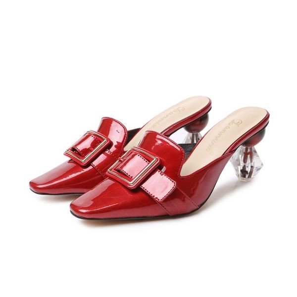 2021 spring new half-flip flip-flops toe tall concise heels shoes woman as party sandals 39 81fx, Black