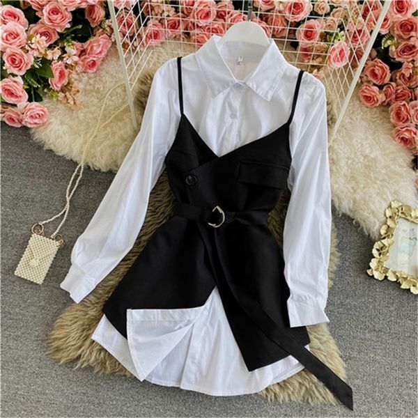 2021 new spring fashion temperament long sleeve irregular lace sling two-piece mid-length solid color shirt dress cpda, Black;gray
2021 new spring fashion temperament long sleeve irregular lace sling two-piece mid-length solid color shirt dress cpda, Black;gray