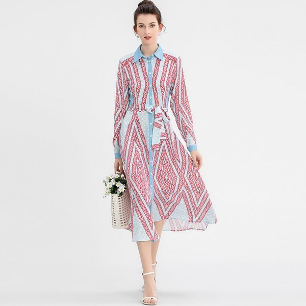 women's runway dress turn down collar long sleeves printed single breasted sash belt fashion high street casual dresses vestidos, Black
women's runway dress turn down collar long sleeves printed single breasted sash belt fashion high street casual dresses vestidos, Black