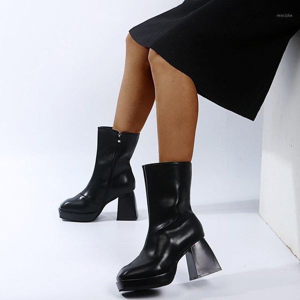 boots autumn winter 2021 women leather platform thick heels pumps est night club shoes woman botas mujer1, Black 
boots autumn winter 2021 women leather platform thick heels pumps est night club shoes woman botas mujer1, Black