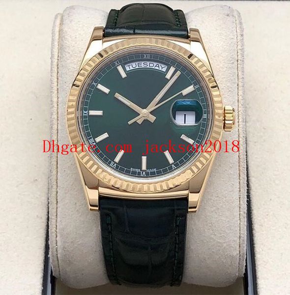 original boxes luxury men's watches 118138 36mm green dial leather strap steel bezel mechanical automatic calendar fashion wristwatches, Slivery;brown
original boxes luxury men's watches 118138 36mm green dial leather strap steel bezel mechanical automatic calendar fashion wristwatches, Slivery;brown