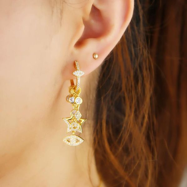 2020 new style delicate floating cz star stacking fashion trendy women turkish evil eye cz charm huggie hoop earrings jewelry, Golden;silver
2020 new style delicate floating cz star stacking fashion trendy women turkish evil eye cz charm huggie hoop earrings jewelry, Golden;silver