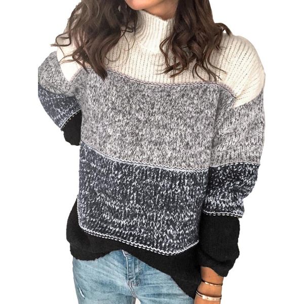 women's sweaters patchwork turtleneck women sweater autumn winter long sleeve knitted pullover female plus size s-3xl, White;black
women's sweaters patchwork turtleneck women sweater autumn winter long sleeve knitted pullover female plus size s-3xl, White;black