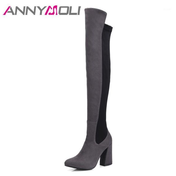 boots annymoli over the knee winter shoes square high heel flock leather longer thigh zipper red gray size 421, Black
boots annymoli over the knee winter shoes square high heel flock leather longer thigh zipper red gray size 421, Black