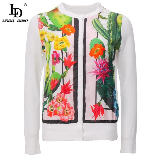 ld linda della fashion runway designer autumn cardigan sweater women floral print retro loose winter knitting, White
ld linda della fashion runway designer autumn cardigan sweater women floral print retro loose winter knitting, White