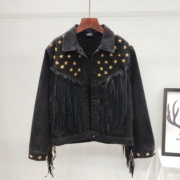 denim women jacket 2020 autumn new spring vintage star rivet suede fringe loose coat long sleeve outerwear female boho jacket, Black;brown
denim women jacket 2020 autumn new spring vintage star rivet suede fringe loose coat long sleeve outerwear female boho jacket, Black;brown