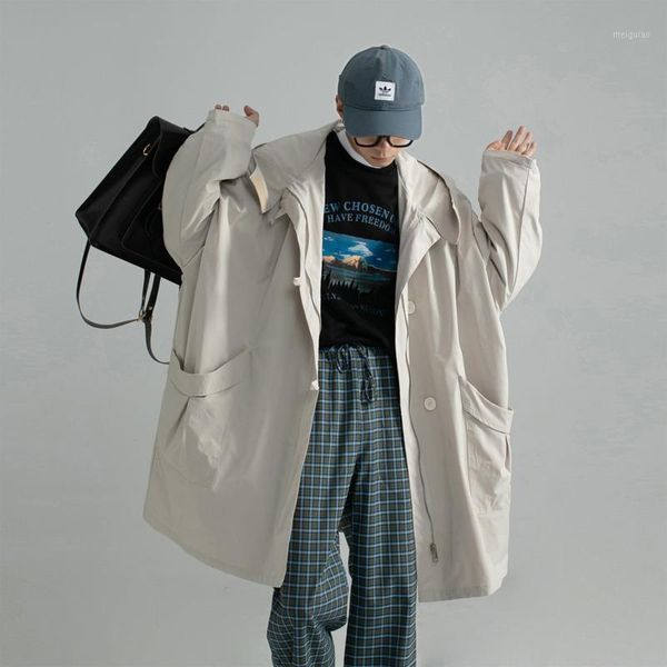 korean style trench men's fashion solid color casual hooded long coat men streetwear wild loose windbreaker jacket mens overcoat1, Tan;black
korean style trench men's fashion solid color casual hooded long coat men streetwear wild loose windbreaker jacket mens overcoat1, Tan;black