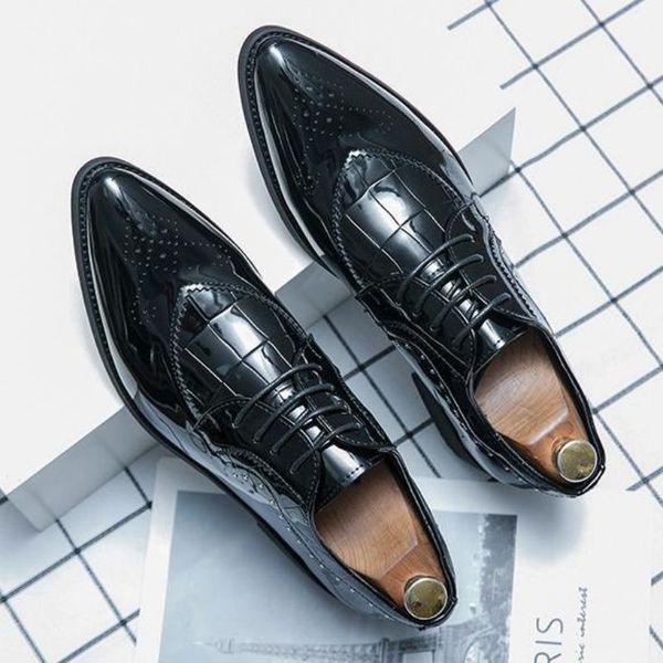 

Lace Up Brogue Oxfords Derby Concise Solid Spring Autum Men Shoes PU Leather Round Toe Casual Business Outdoors 2021 New Dress Fashion Classic Comfortable DP120, Black