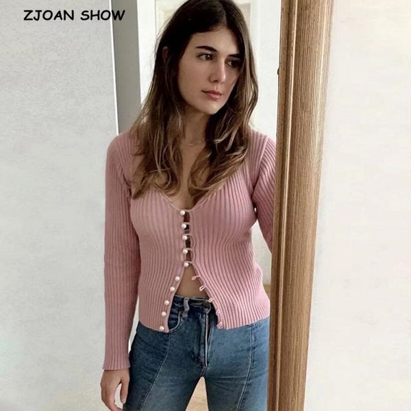 spring new stylish knitting single breasted pearl cardigan sweater pink woman deep v-neck long sleeve jumper knitted knitwear y200915, White;black
spring new stylish knitting single breasted pearl cardigan sweater pink woman deep v-neck long sleeve jumper knitted knitwear y200915, White;black