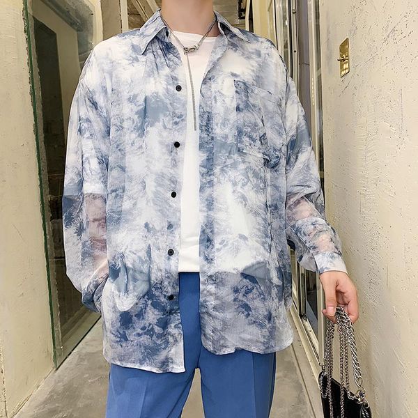 2020 new men's summer dress is very fairy boy tie dyed korean version of ultra-thin breathable harajuku fashion casual shirt, White;black
2020 new men's summer dress is very fairy boy tie dyed korean version of ultra-thin breathable harajuku fashion casual shirt, White;black