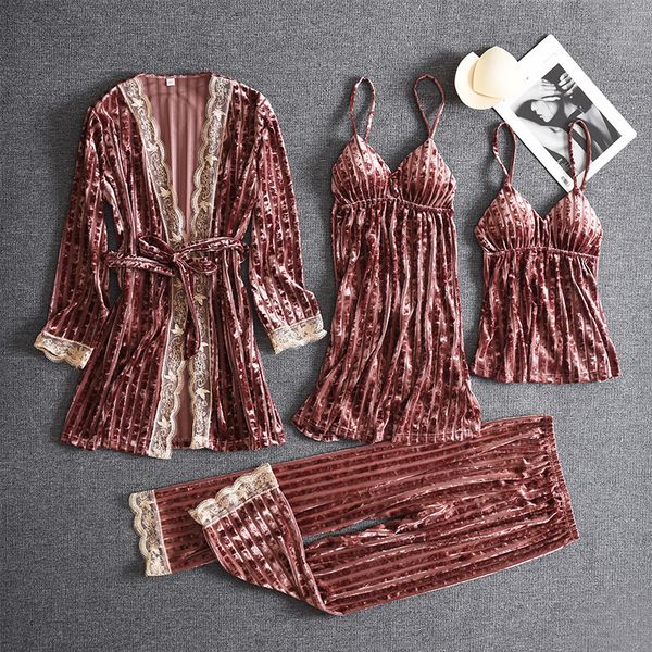 women pajamas soft 4pcs robe set kimono bathrobe gown velvet sleepwear nightgown velour pyjamas intimate lingerie home clothes, Black;red
women pajamas soft 4pcs robe set kimono bathrobe gown velvet sleepwear nightgown velour pyjamas intimate lingerie home clothes, Black;red