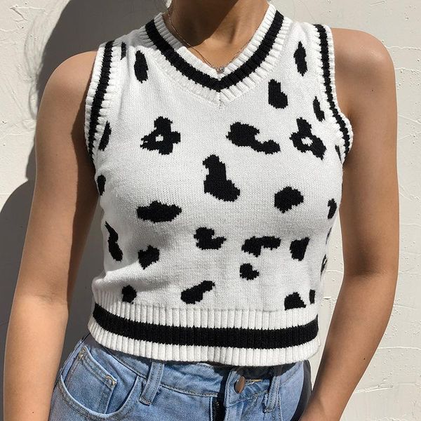 women's vests women sweater vest classic jumper cow print sleeveless v neck rib knit pullover crop for female ladies autumn fashion, Black;white
women's vests women sweater vest classic jumper cow print sleeveless v neck rib knit pullover crop for female ladies autumn fashion, Black;white