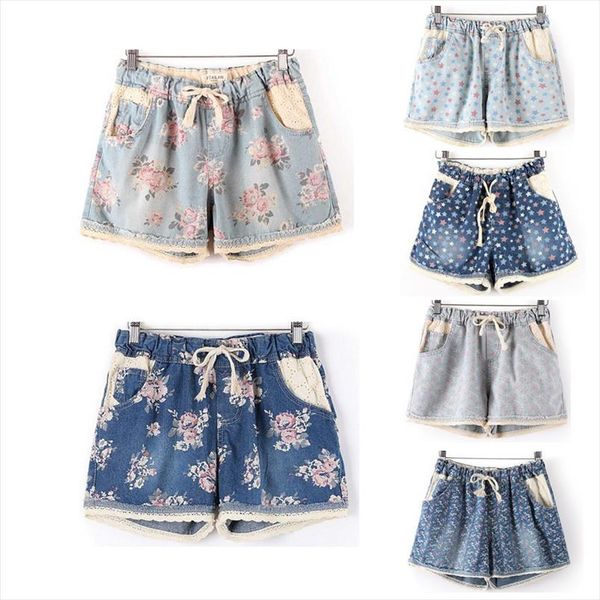 summer style 2021 women casual denim shorts with elastic high waist floral star printed for crop top, White;black
summer style 2021 women casual denim shorts with elastic high waist floral star printed for crop top, White;black