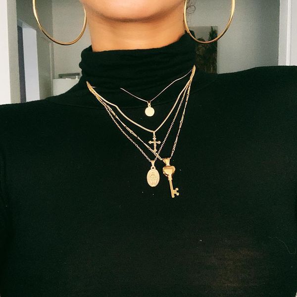 european and american fashion necklace with alloy trends ins multi-layer cross key human head pendant necklace for female gifts, Silver
european and american fashion necklace with alloy trends ins multi-layer cross key human head pendant necklace for female gifts, Silver