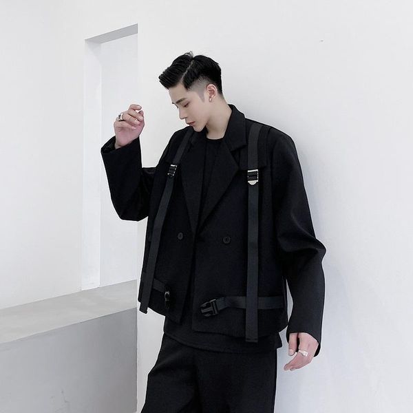 men's suits & blazers male harajuku japan korea streetwear suit coat outerwear stage clothing men strap buckle causal short style jacke, White;black
men's suits & blazers male harajuku japan korea streetwear suit coat outerwear stage clothing men strap buckle causal short style jacke, White;black