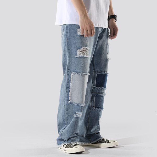 godlikeu men 's jeans with holes loose straight patchwork beggars' pants hip-hop, Blue
godlikeu men 's jeans with holes loose straight patchwork beggars' pants hip-hop, Blue