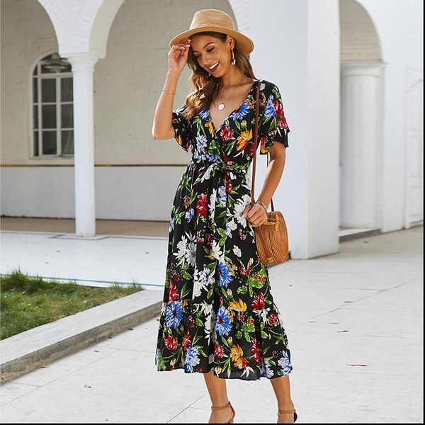 women floral print long beach dress summer boho maxi sundress casual short sleeve elegant v neck partywear vestidos 2021 new, Black;gray
women floral print long beach dress summer boho maxi sundress casual short sleeve elegant v neck partywear vestidos 2021 new, Black;gray