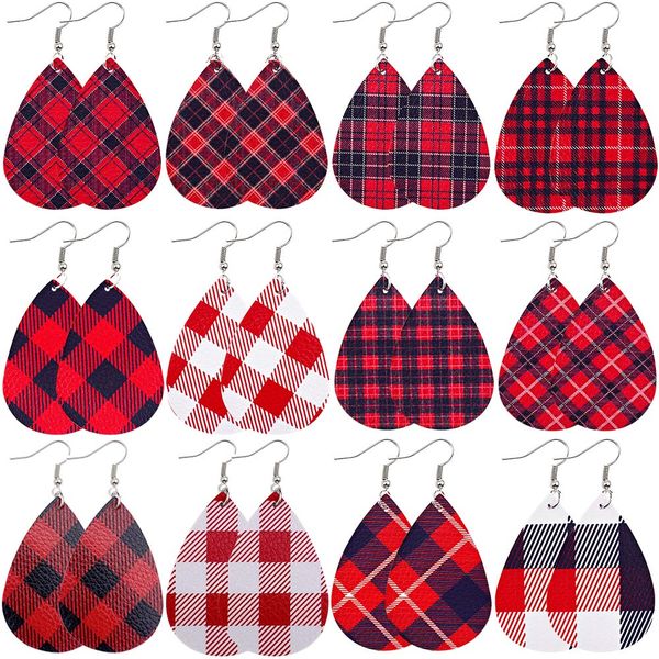 new christmas faux leather dangle earrings red plaid checkered teardrop leather earrings for women gifts, Silver
new christmas faux leather dangle earrings red plaid checkered teardrop leather earrings for women gifts, Silver