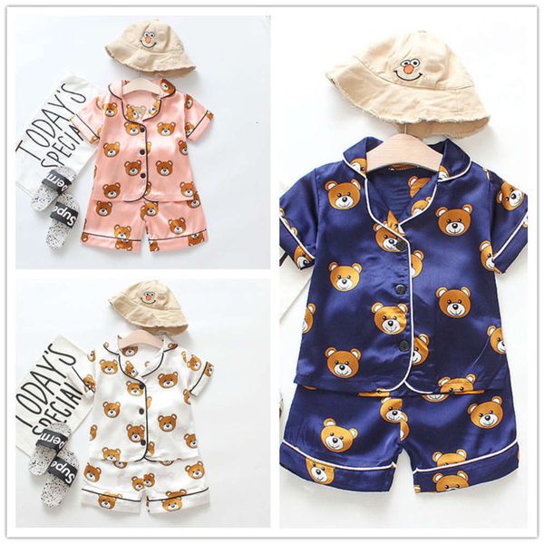 pajamas children's silk summer cool suit t short sve lapel button shorts housewear, Blue;red
pajamas children's silk summer cool suit t short sve lapel button shorts housewear, Blue;red