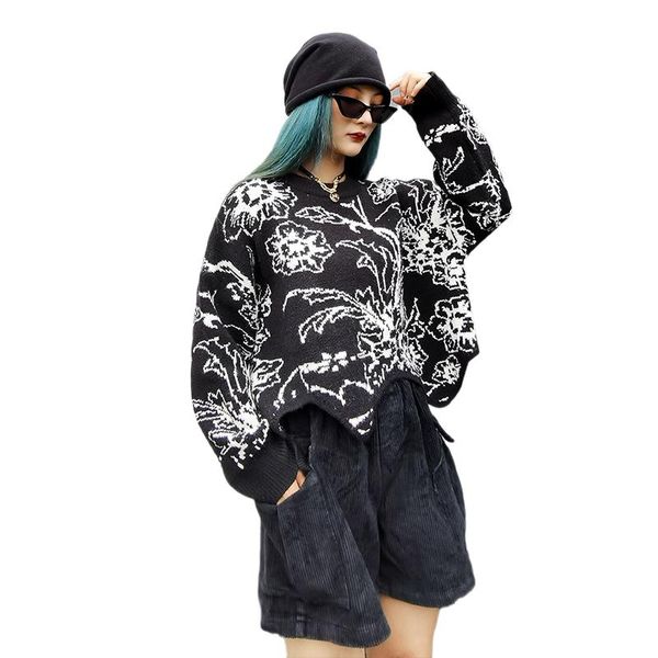 women's sweaters 2021 flower printing sweater women knitted blended irregular o neck pullover autumn and winter female, White;black
women's sweaters 2021 flower printing sweater women knitted blended irregular o neck pullover autumn and winter female, White;black