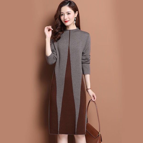 2021 new color-blocking women's mid-leng autumn winter lady knitting base sweater thickening elegant slim all-match dress 0i9x, Black;gray
2021 new color-blocking women's mid-leng autumn winter lady knitting base sweater thickening elegant slim all-match dress 0i9x, Black;gray