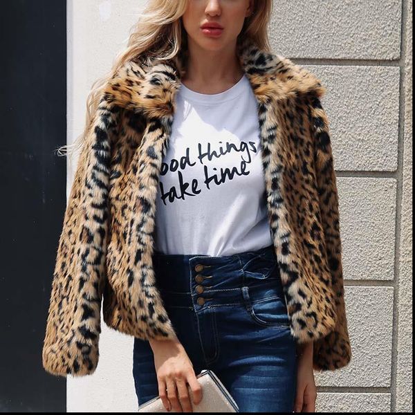 new faux fur coat leopard print winter jacket turn down collar slim womens outerwear casaco feminino ropa invierno mujer, Black
new faux fur coat leopard print winter jacket turn down collar slim womens outerwear casaco feminino ropa invierno mujer, Black