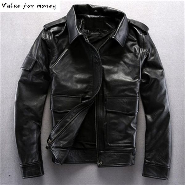 cowhide men's leather jackets brand designer outwear genuine leather coats male vintage motorcycle rider g1 jackets, Black
cowhide men's leather jackets brand designer outwear genuine leather coats male vintage motorcycle rider g1 jackets, Black