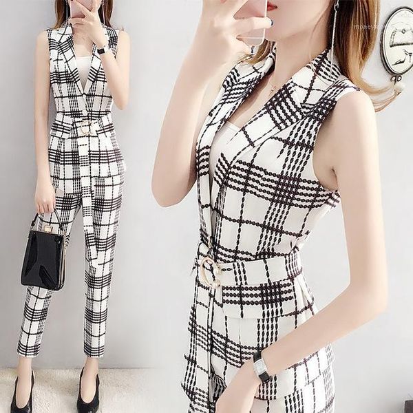 women's two piece pants pant suits for women spring summer business office lady elegant plaid slim professional work vest set plus size, White
women's two piece pants pant suits for women spring summer business office lady elegant plaid slim professional work vest set plus size, White