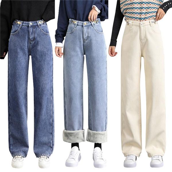 women's jeans loose women leggings plush lined winter faux denim 2 real pockets fashion high waist straight pants, Blue
women's jeans loose women leggings plush lined winter faux denim 2 real pockets fashion high waist straight pants, Blue