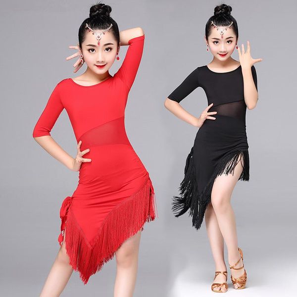 stage wear girls dance tassel latin dress for children modern ballroom costume salsa tango cha performance, Black;red
stage wear girls dance tassel latin dress for children modern ballroom costume salsa tango cha performance, Black;red