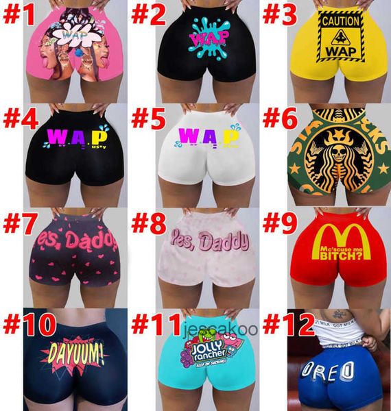 2022 women shorts fashion sports short mini tight pants pattern printed yoga outfits ladies knickers, White;black