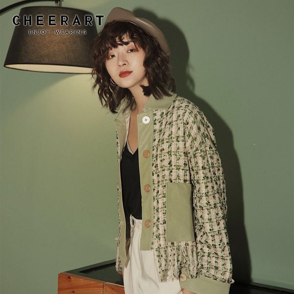 cheerart green plaid tweed jacket autumn tassel cropped fringe coats and jackets women patchwork fashion designer clothes 201028, Black;brown
cheerart green plaid tweed jacket autumn tassel cropped fringe coats and jackets women patchwork fashion designer clothes 201028, Black;brown