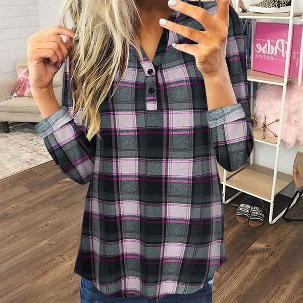40#autumn women's plaid blouse shirts v neck long sleeve casual slim office lady business blouse plus size s-5xl, White
40#autumn women's plaid blouse shirts v neck long sleeve casual slim office lady business blouse plus size s-5xl, White