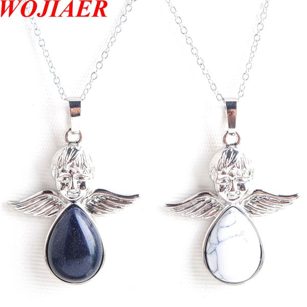 wojiaer angel wings natural agate quartz turquoise stones pendants necklaces bead women girls jewelry christmas gifts bm902, Silver
wojiaer angel wings natural agate quartz turquoise stones pendants necklaces bead women girls jewelry christmas gifts bm902, Silver