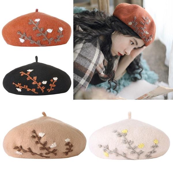 japanese style women sweet girls winter warm faux wool beret hat floral leaves embroidery solid color vintage artist cap, Blue;gray
japanese style women sweet girls winter warm faux wool beret hat floral leaves embroidery solid color vintage artist cap, Blue;gray