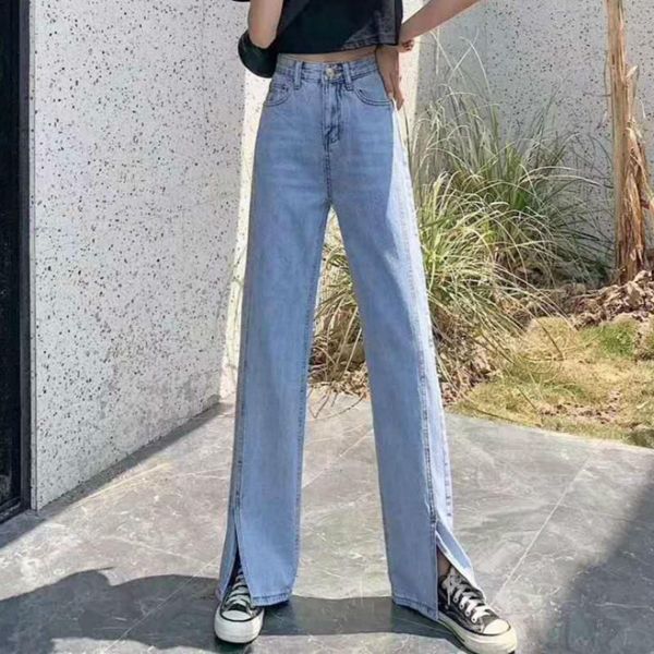 women's jeans split hem high waist wide leg straight loose long for women s l xl, Blue
women's jeans split hem high waist wide leg straight loose long for women s l xl, Blue