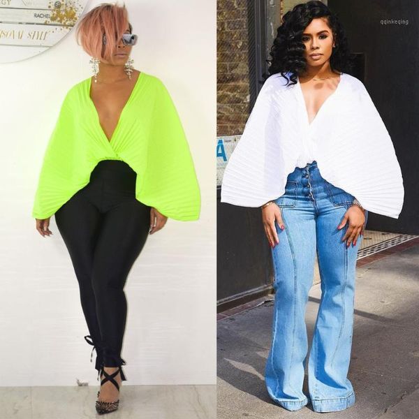 deep v neck women big sleeve bat women shirts1, White
deep v neck women big sleeve bat women shirts1, White