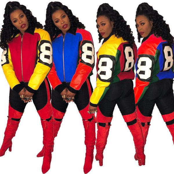 women 8 number eight patchwork zipper coats jacket block color matching jacket coat turn-down collar autumn winter cycling d112003, White
women 8 number eight patchwork zipper coats jacket block color matching jacket coat turn-down collar autumn winter cycling d112003, White