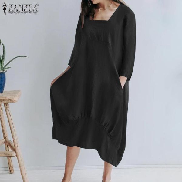 zanzea elegant dress women spring long sleeve cotton sundress casual square collar robe 2020 ladies mid-calf vestidos oversized, Black;gray 
zanzea elegant dress women spring long sleeve cotton sundress casual square collar robe 2020 ladies mid-calf vestidos oversized, Black;gray